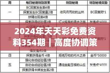 2024年天天彩免费资料354期｜高度协调策略执行