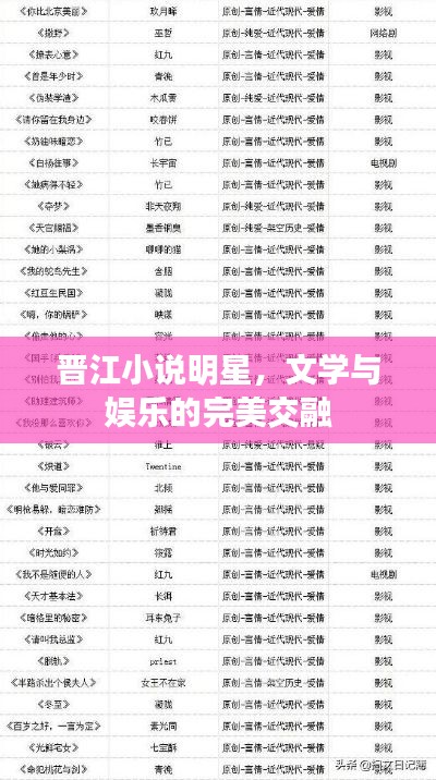 晋江小说明星,文学与娱乐的完美交融